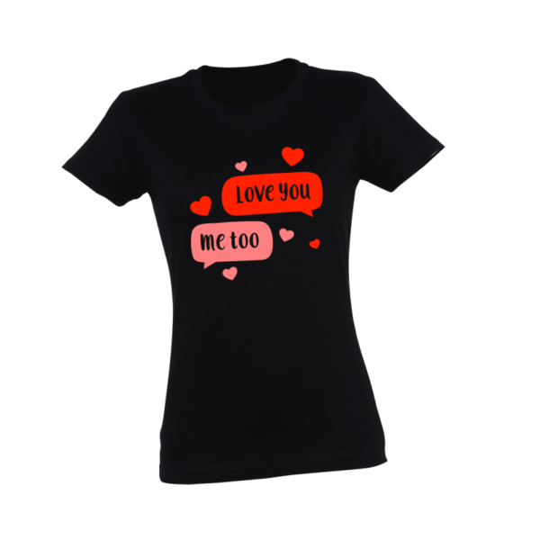 Czarna, zabawna koszulka z nadrukiem Love You me too