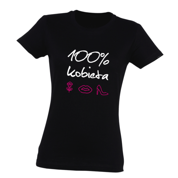 100% kobieta - czarny t-shirt z nadrukiem
