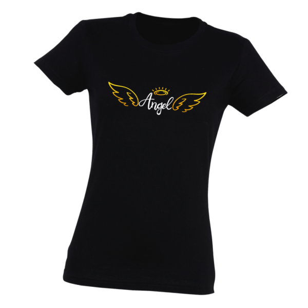 Czarna koszulka z nadrukiem Angel