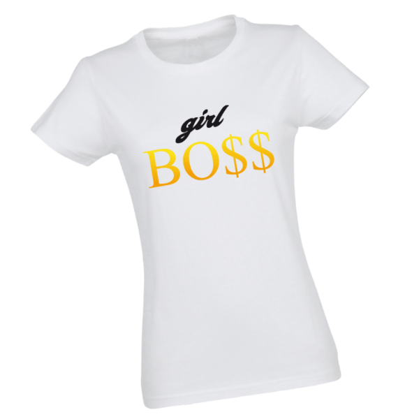 Biała koszulka z nadrukiem girl boss