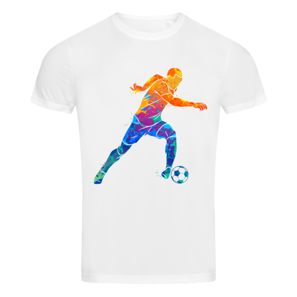 Piłkarska koszulka z nadrukiem dryblującego zawodnika