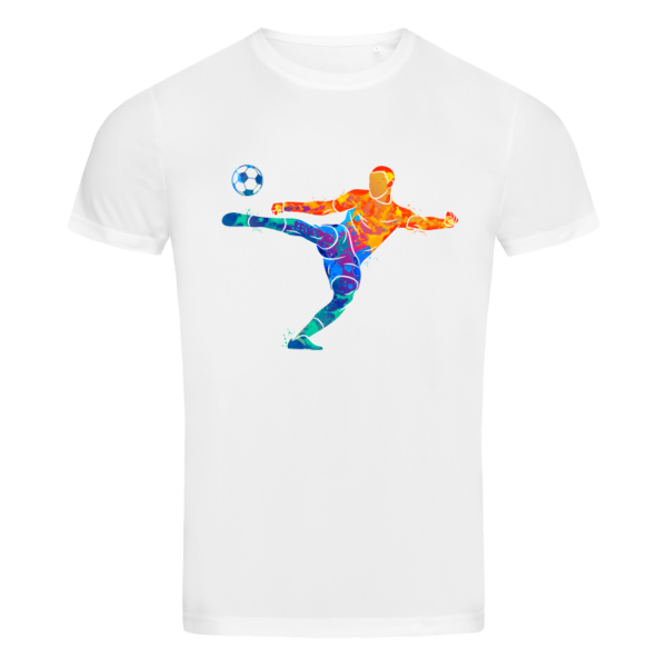 Piłkarski t-shirt z nadrukiem strzelającego zawodnika